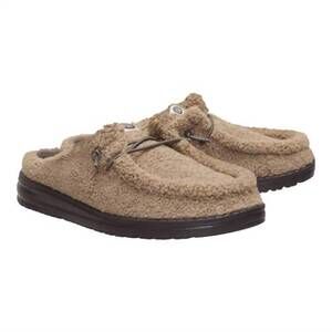 NEW HEY DUDE men's wally slip sherpa mule in timber wolf